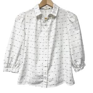 Fat Face Size 4 White Spot Kerry Jacquard Shirt 3/4 Sleeves Coastal Nautical